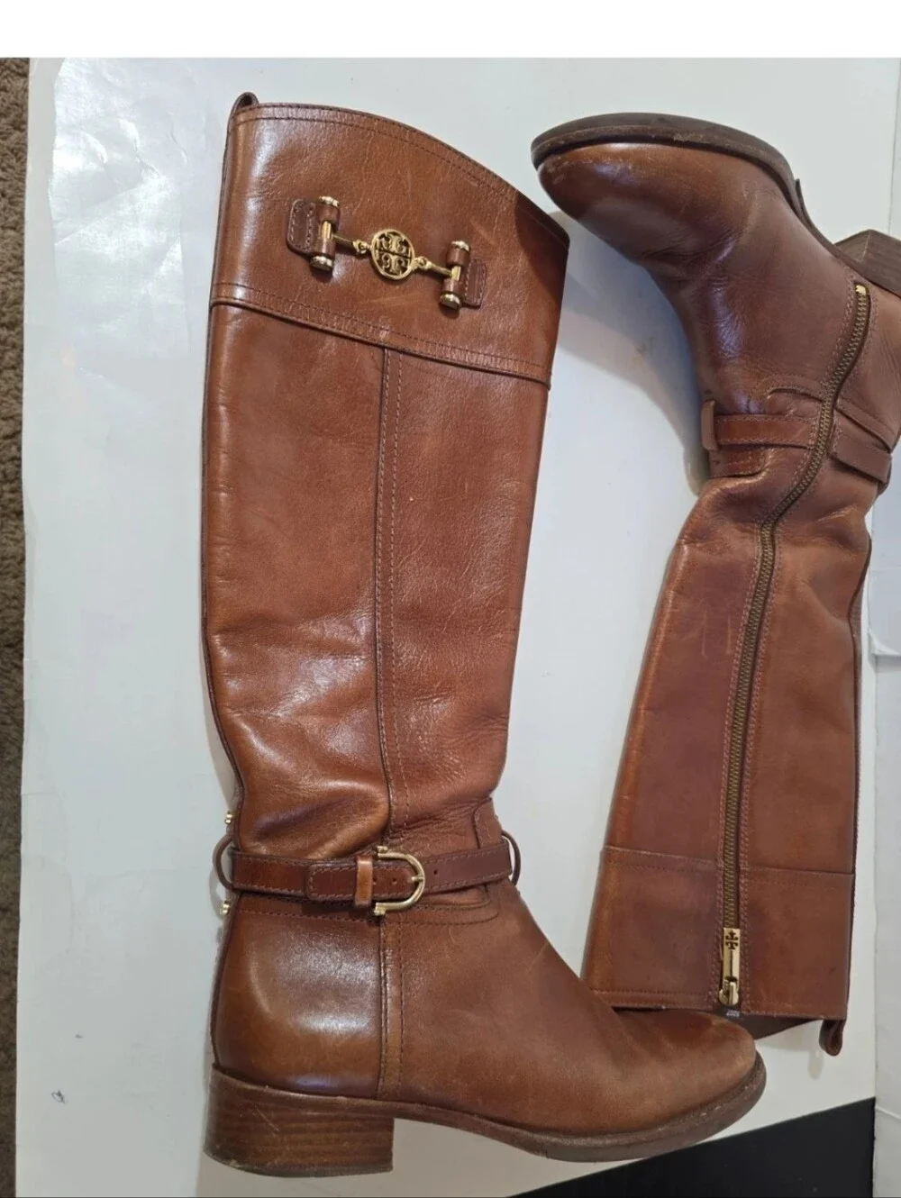 Tory Burch Womens Brown Leather Riding Boots - Classic Equestrian Style Size 7.5